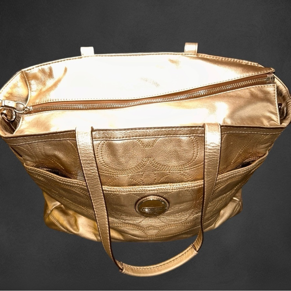 COACH Authentic Gold Leather Multifunction Tote Large Overnight Bag F18878 - Picture 10 of 16